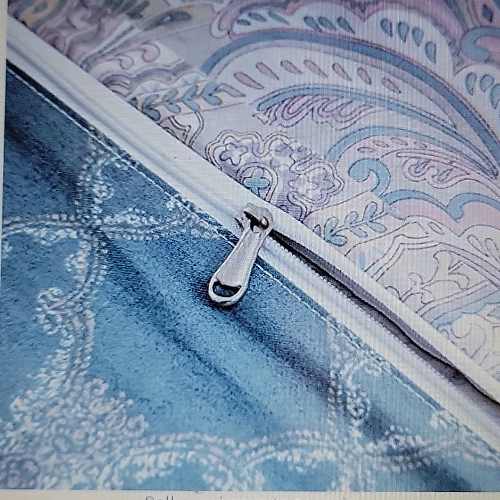 JUCFHY Duvet 1 Cover 2 shams set Queen Blue Paisley Damask 600 Thread Count New…